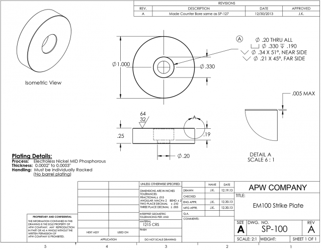 SP-100 Strike Plate or Keeper Plate 1.0" Dia. x 0.25" H for EM100 or Smaller Electromagnets image 1