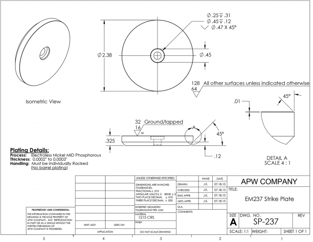 SP-237 Strike Plate or Keeper Plate 2.375" Dia. x 0.32" H for EM237 or Smaller Electromagnets image 1
