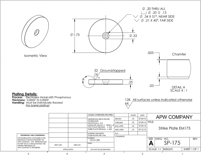 SP-175 Strike Plate or Keeper Plate 1.75" Dia. x 0.25" H for EM175 or Smaller Electromagnets image 1