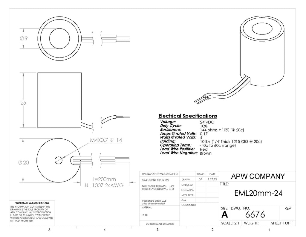 EML20mm-24 - Round Permanent Electromagnet 20 mm Dia. 24 volts DC - Holding 10.12 lbs. image 1