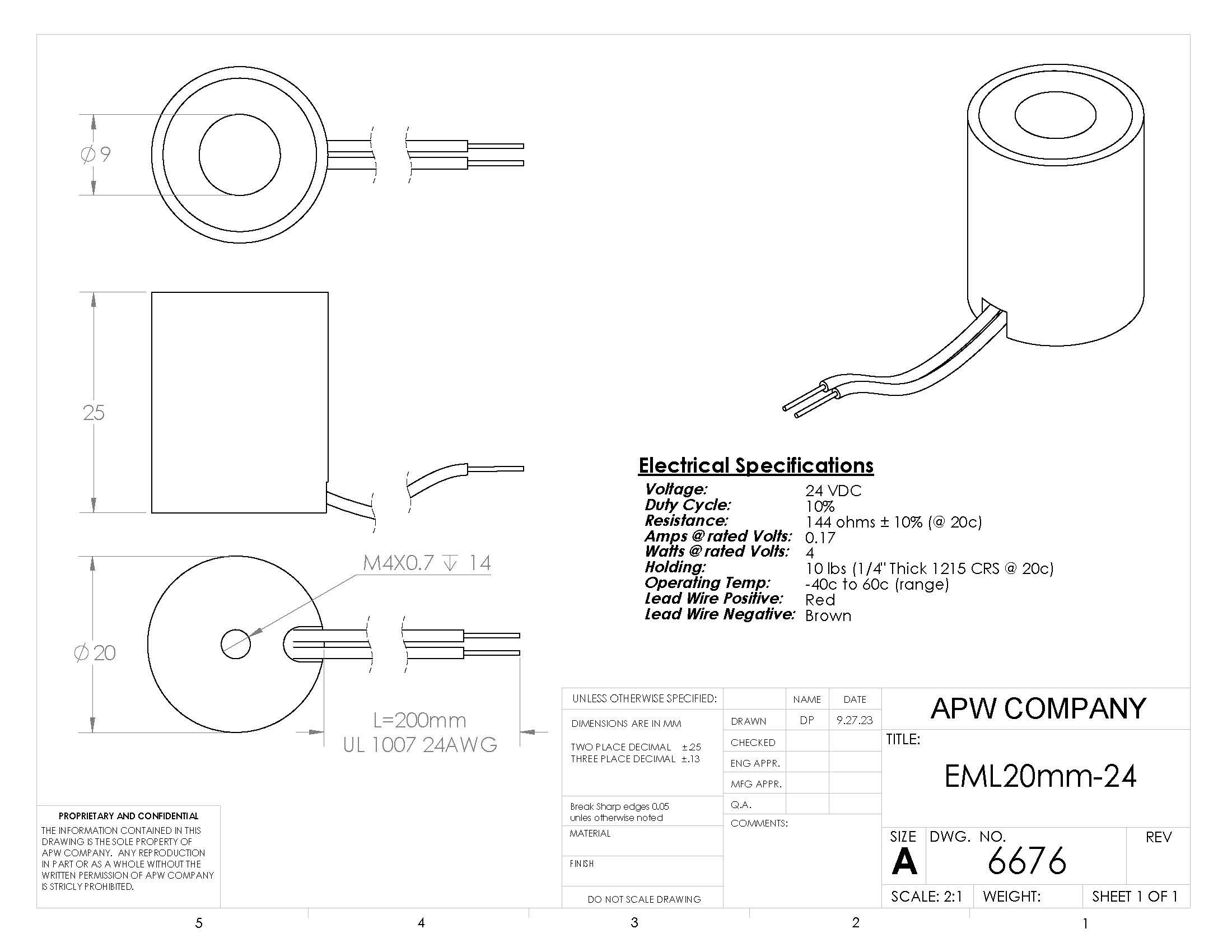 EML20mm-24 - Round Permanent Electromagnet 20 mm Dia. 24 volts DC - Holding 10.12 lbs. image 1
