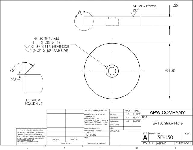 SP-150 Strike Plate or Keeper Plate 1.5" Dia. x 0.25" H for EM150 or Smaller Electromagnets image 1