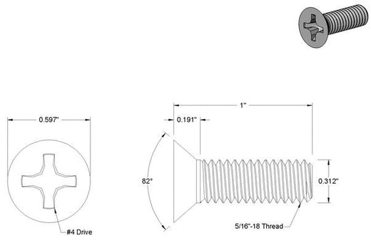 SCRM-029 for SP-400 Strike plate or keeper plate - 5/16"-18 Thread, 1"  Length Zinc-Plated Steel Flat Head Phillips Machine Screw image 0